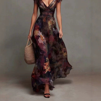 Sniffy Printed Slim-Waist Pleated Fishtail Skirt