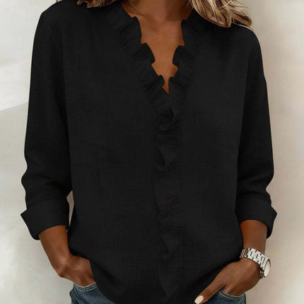 Womens Ruffled Long Sleeve Cotton Shirt