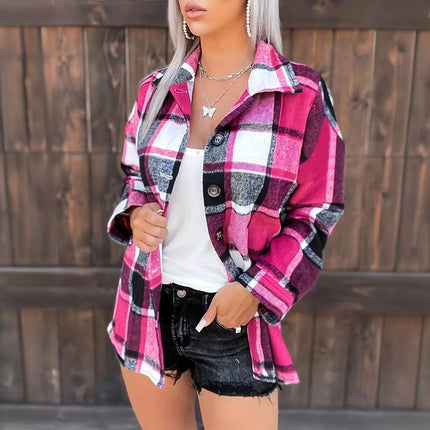 Plaid Lapel Cardigan Long Sleeve