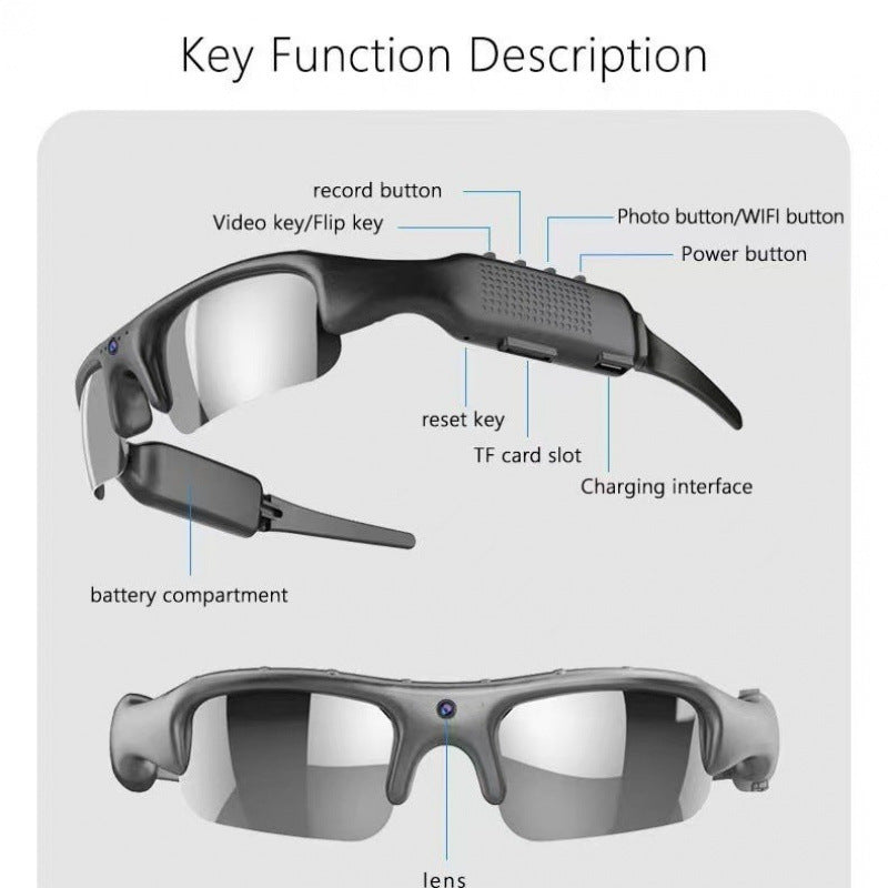 HD Wireless Sports Recording Glasses with APP Control