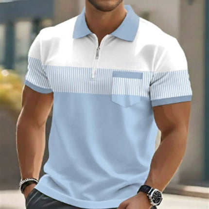 Men's 3D Digital Print Polo Shirt Short Sleeve Striped Turn Down Collar