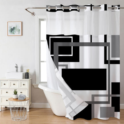 Geometric Digital Print Shower Curtain Set with Removable Liner