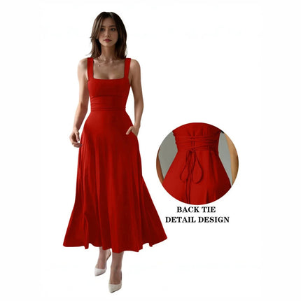 Elegant Square Neck Chiffon Dress