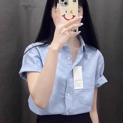 Womens Cotton Linen Short Sleeve Polo Shirt Summer Loose Blouse