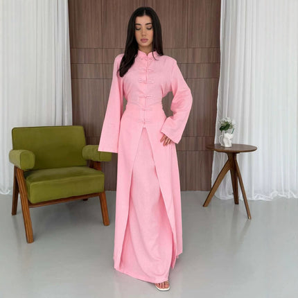 Zen Style Buttoned Long Sleeve Dress Set