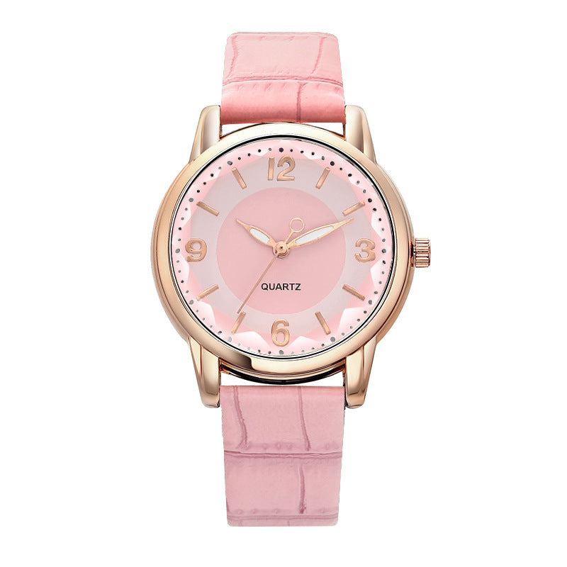 Two Tone Dial Women Quartz Watch Leather Strap