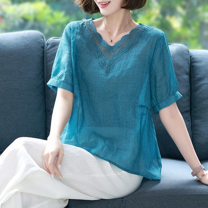 Women's Short Sleeve Linen Blend Shirt