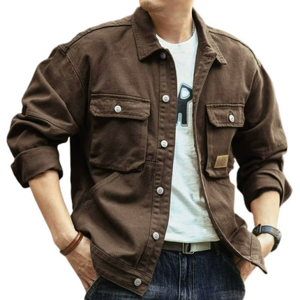 Men's vintage washed denim button-down jacket
