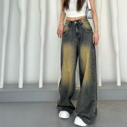 Womens High Waist Wide Leg Denim Pants