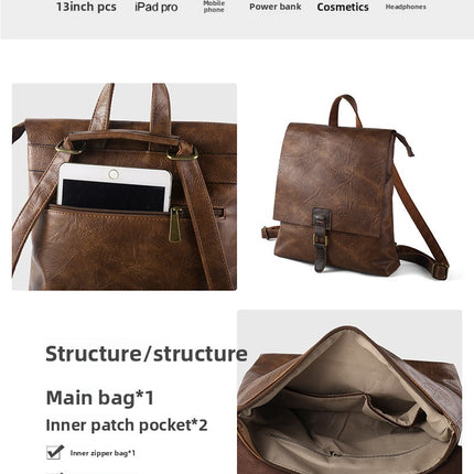 Vintage PU Leather Backpack with Multiple Pockets
