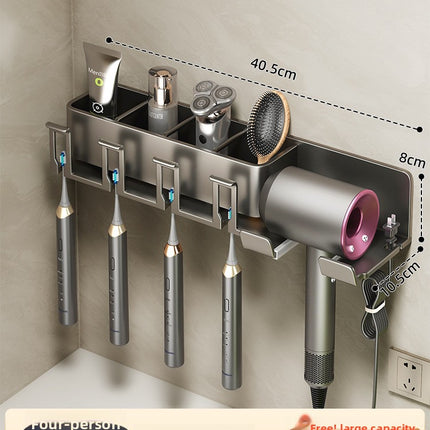 Bathroom Wall Mount Toothbrush and Hair Dryer Holder