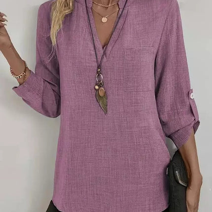 Womens V-neck Linen Blend Shirt
