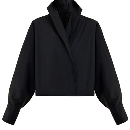 Layered Stand-up Collar Deep V-Neck Shirt