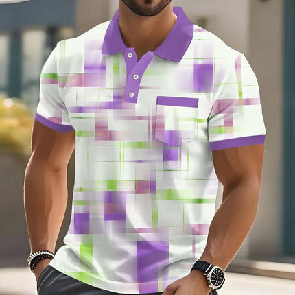 Geometric Print Mens Short Sleeve Polo Shirt