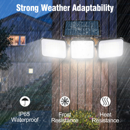 Solar Powered 180 LED Three Head Rotatable Wall Lamp