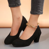 Autumn New Shallow Round Toe Thick Heel Slip-on Elegant High Heels