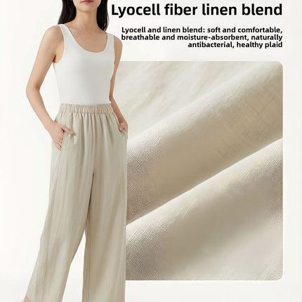 Womens Tencel Linen Wide Leg Casual Pants