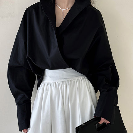 Layered Stand-up Collar Deep V-Neck Shirt