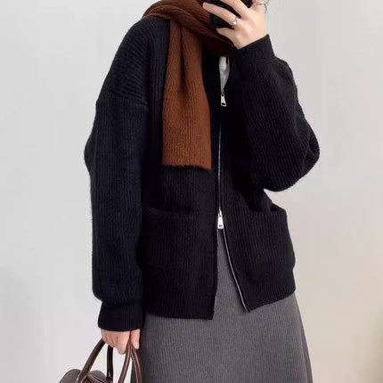 Retro Double Zipper Knitted Cardigan