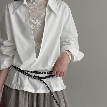 Womens Loose V-Neck Long-Sleeve Shirt