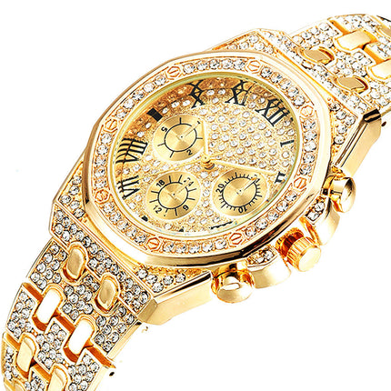 Diamond Imitation Three-Eye Quartz Watch