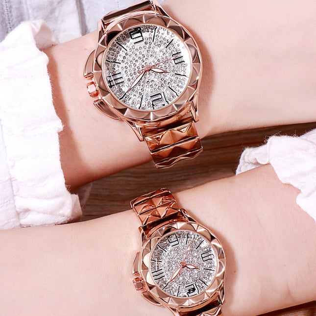 Gedi Diamond Dial Steel Band Couple Watches