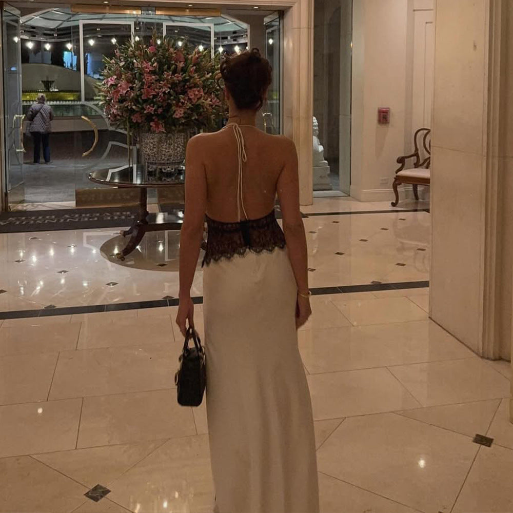 Seamless Halter Deep V-Slit Silk-Smooth Satin Maxi Dress