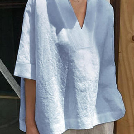 Womens V-neck Cotton Linen Shirt