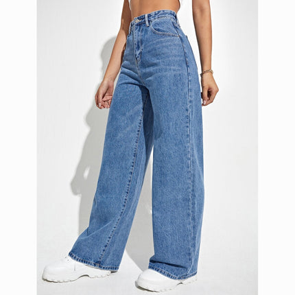 Womens High Waist Wide Leg Denim Pants