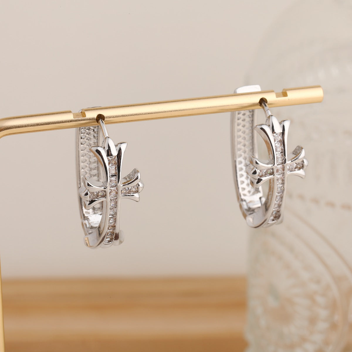 Diamond Cross Hoop Earrings