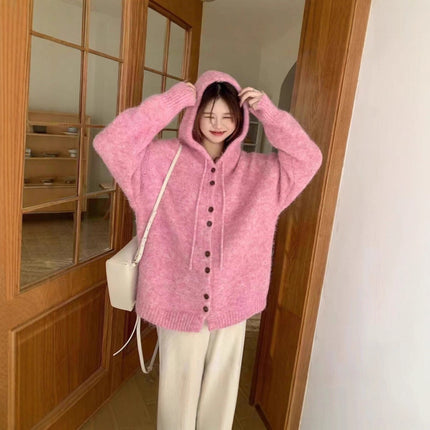 Hooded Knitted Cardigan Women Loose Sweater