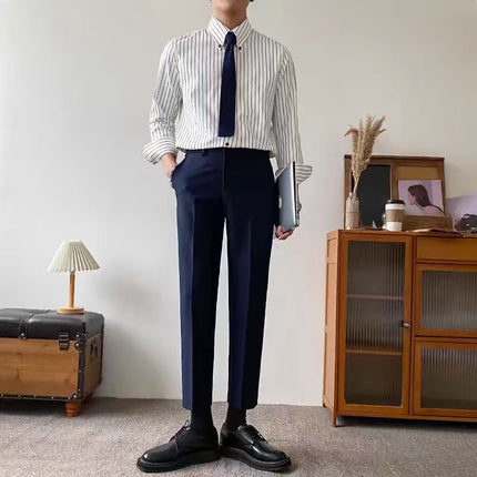 Anti-Wrinkle Slim Fit Mens Long Sleeve Striped Shirt