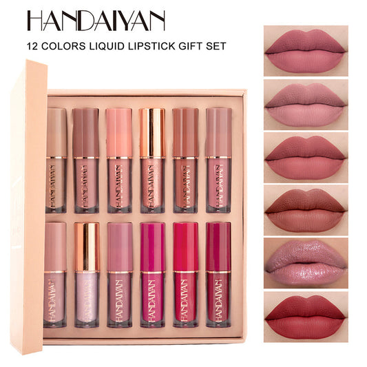 12-Color Matte Pearlescent Lip Gloss Set