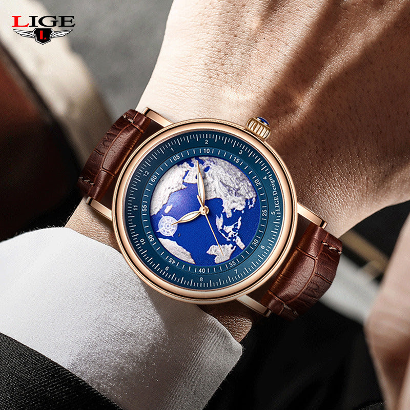 Mens Leather Strap Calendar Watch