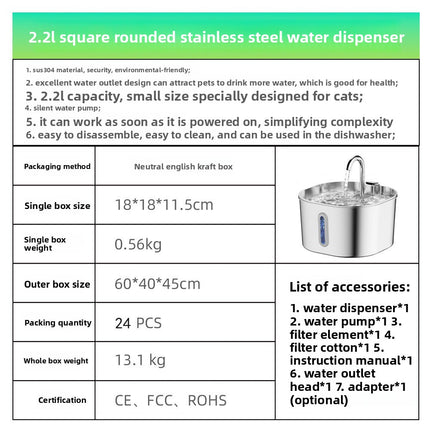 Pet Water Dispenser Stainless Steel Faucet Drinking Fountain