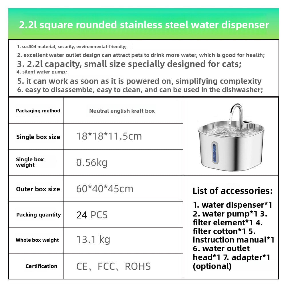 Pet Water Dispenser Stainless Steel Faucet Drinking Fountain