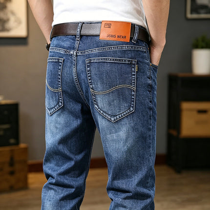 Men's Jeans Mid-Waist Stretch Denim Trousers