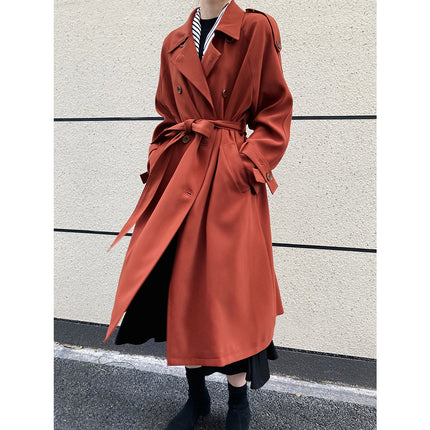 Women's long and loose British-style knee-length coat in casual style