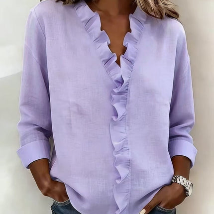 Womens Ruffled Long Sleeve Cotton Shirt