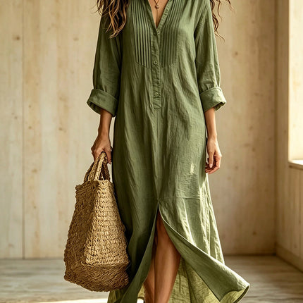 Womens Button Down Long Sleeve Cotton Dress