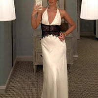 Seamless Halter Deep V-Slit Silk-Smooth Satin Maxi Dress