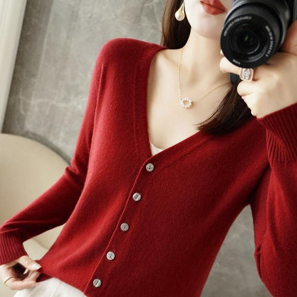 Womens V-Neck Knit Cardigan