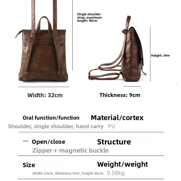 Vintage PU Leather Backpack with Multiple Pockets