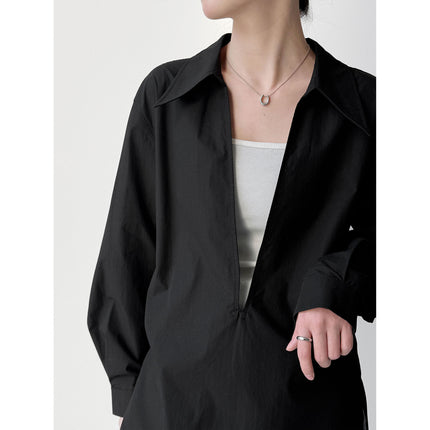Womens Loose V-Neck Long-Sleeve Shirt