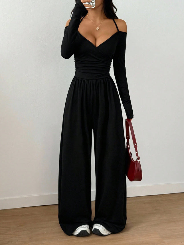 Women's V-Neck Wide-Leg Jumpsuit