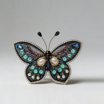 Embroidered Butterfly Rhinestone Hair Clip
