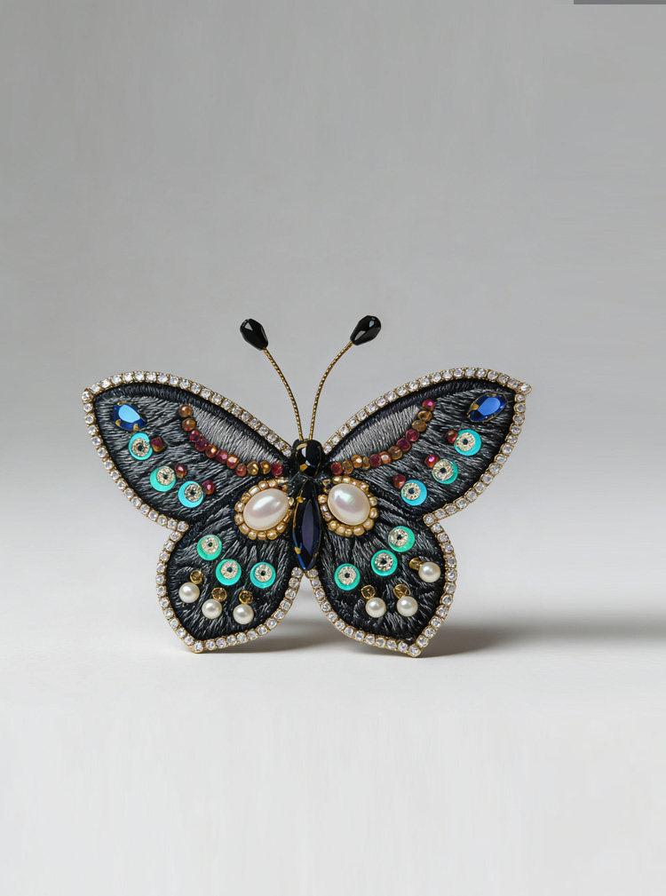 Embroidered Butterfly Rhinestone Hair Clip