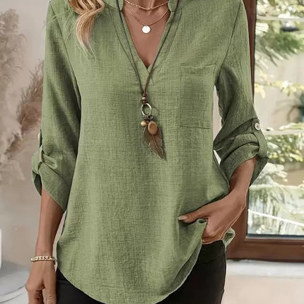 Womens V-neck Linen Blend Shirt