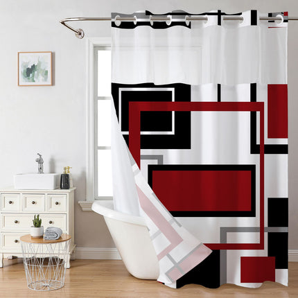 Geometric Digital Print Shower Curtain Set with Removable Liner