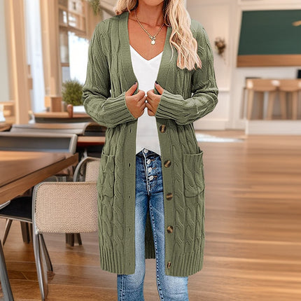 Women's Knitted Long Cable Cardigan Sweater